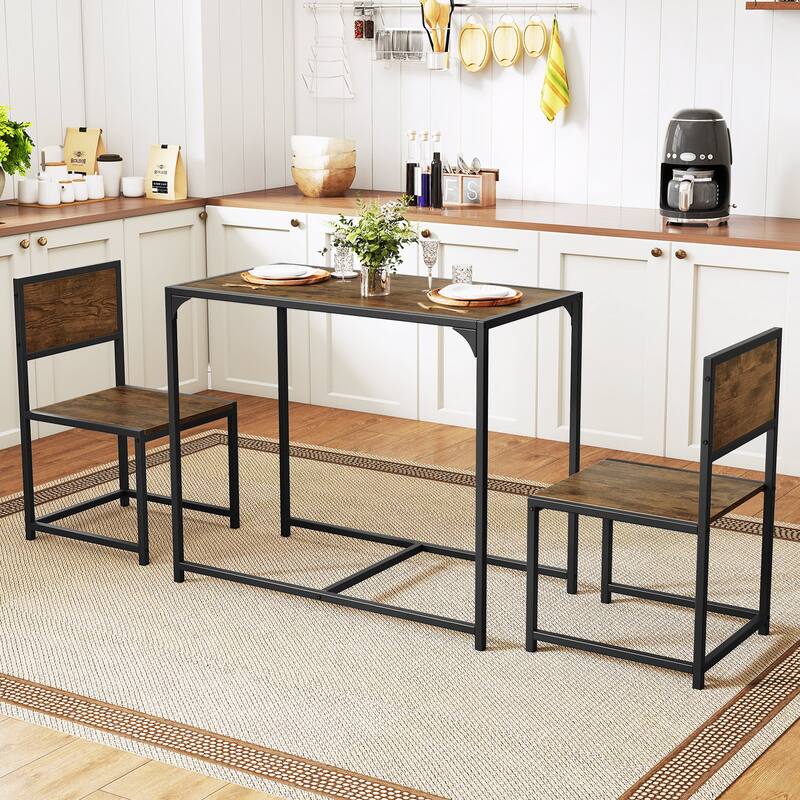Gymax 3pcs Dining Set Compact Table and 2 Chair Home Kitchen Breakfast