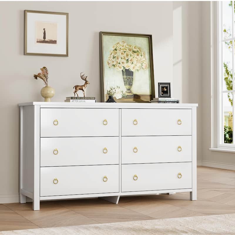 3/6/7 Drawer Tall Dresser for Bedroom, Modern Freestanding Wood Storage Chest of Drawers - 6-drawer