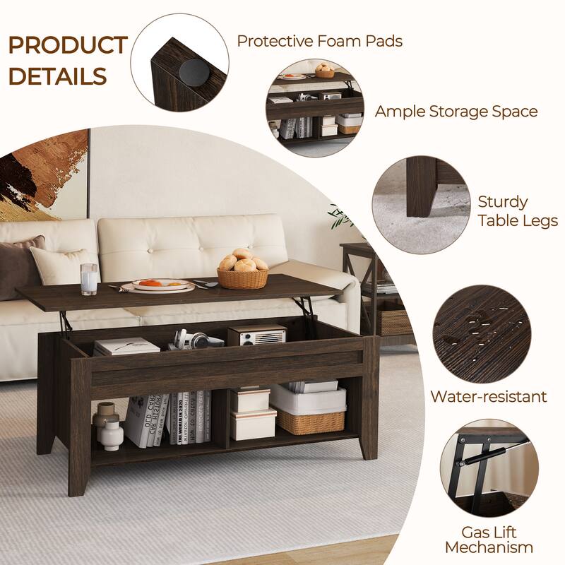 Yaheetech Rectangular Lift-Top Coffee Table with 2 Open Shelves,47.5"