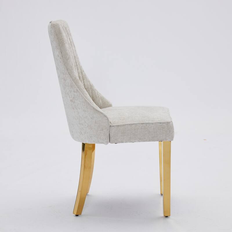 Rayon Cloth Flocking Chenille Chairs Channel Chair Fabric Upholstered Chair with Stainless Steel Plating Legs,Set of 2
