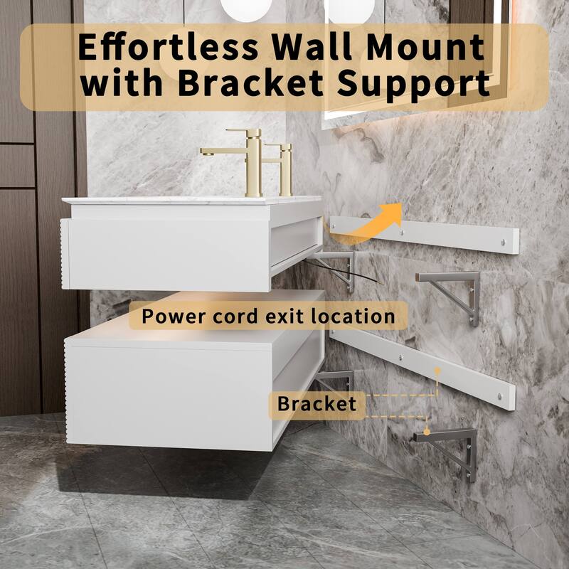 Modland 60" Modern Wall-Mounted Double Sink Bathroom Vanity with Engineered Stone Countertop, Soft-Close Drawers