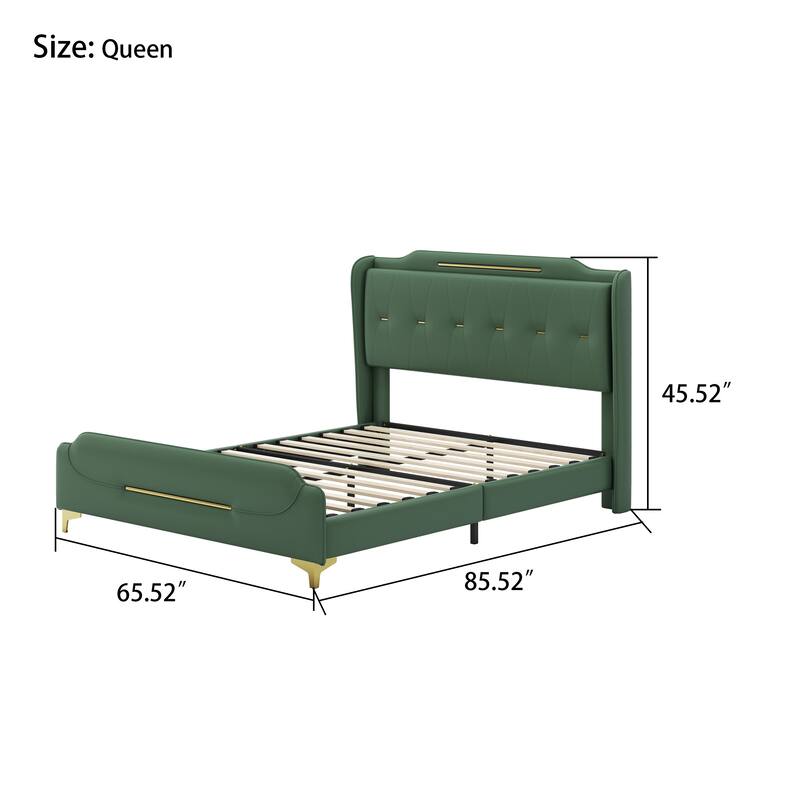 Modern PU Leather Upholstered Platform Bed - No Box Spring Needed