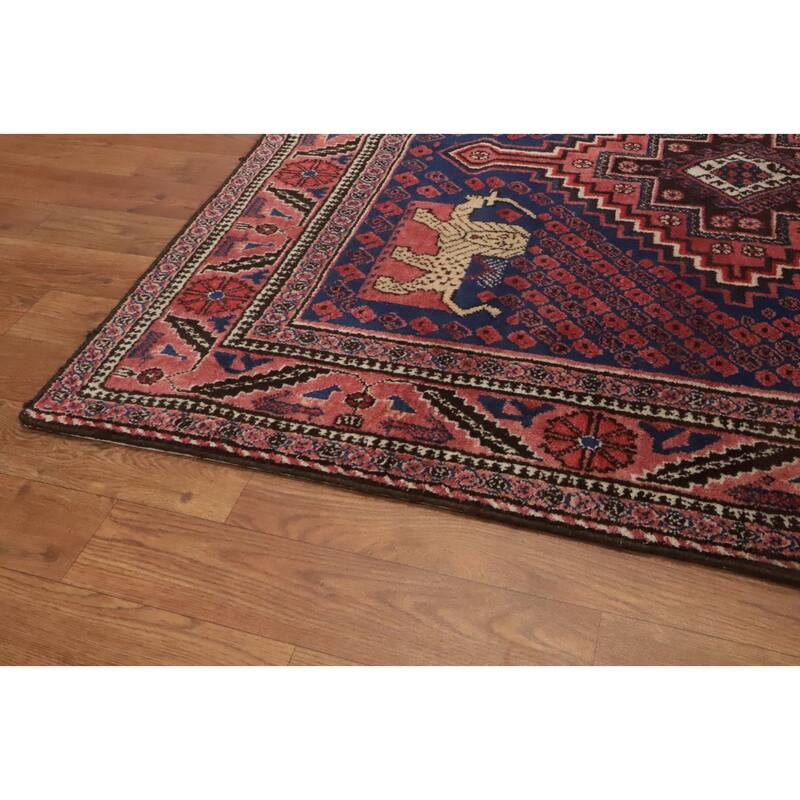 Hand Knotted Oriental 100% Wool Carpet Traditional Tribal Navy Blue & Blues Hamedan Area Rug - 6' 5'' X 3' 9''