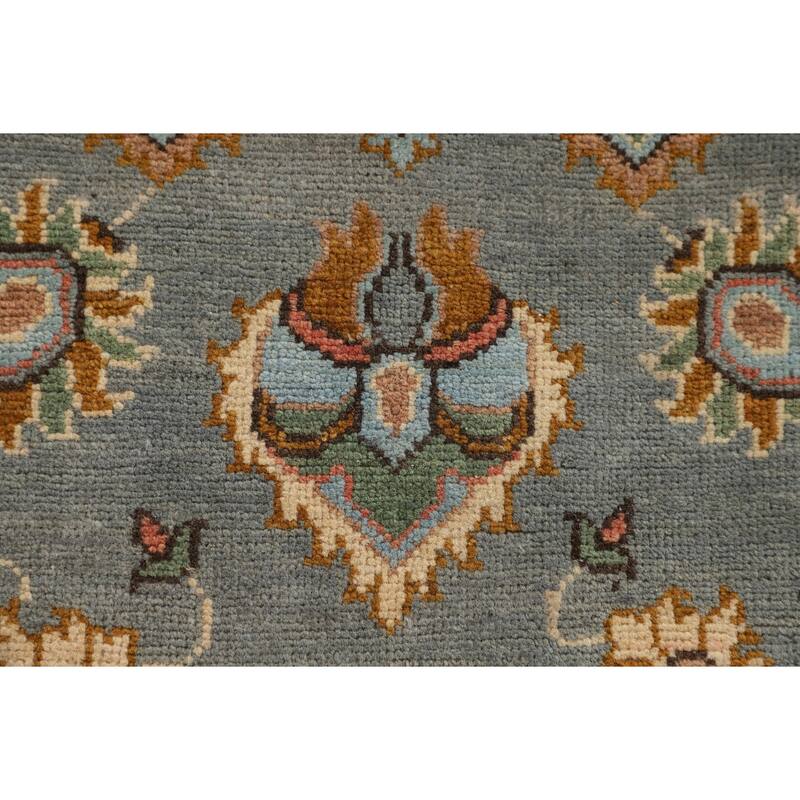 Gray Floral Oushak Accent Rug Handmade Wool Carpet - 3'4" x 4'9"