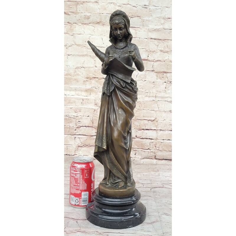 Bronze Fortuna Roman Goddess Of Luck Lady Tykhe Statue Figurine On Marble Base