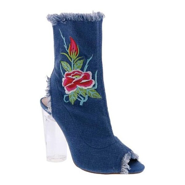 denim peep toe booties