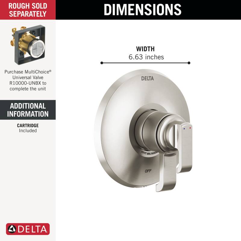 Delta T17089 Tetra Monitor 17 Series Pressure Balanced Valve Trim Only - Lumicoat Chrome