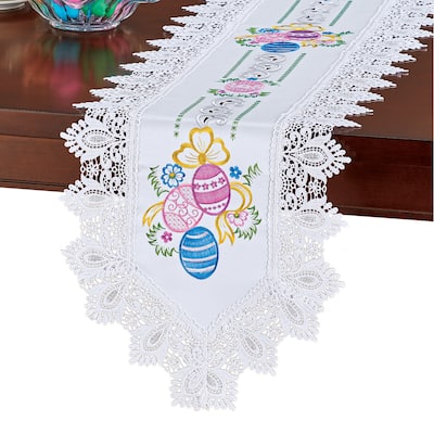 Embroidered Easter Eggs and Flowers Lace Table Linens