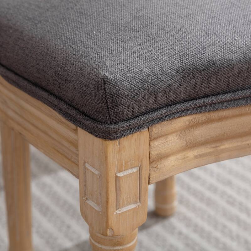 French Style Solid Wood Frame Antique Painting Linen Fabric Rattan Back Dining Chair