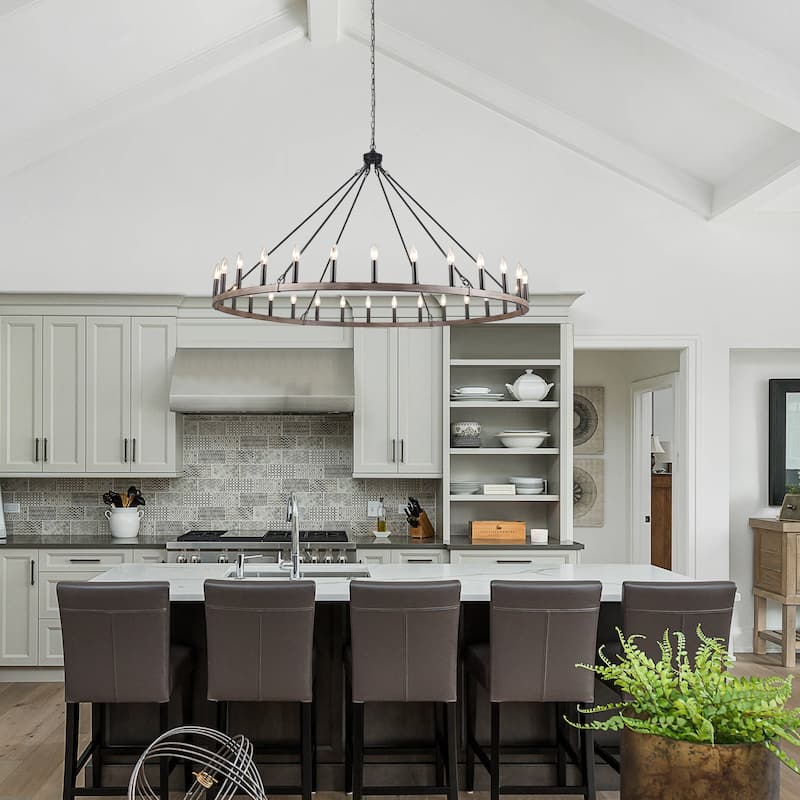 Vyolette 60 in. 30-Light Extra Large Farmhouse Round Wagon Wheel Chandelier, Classic Dining Room Living Room Chandelier