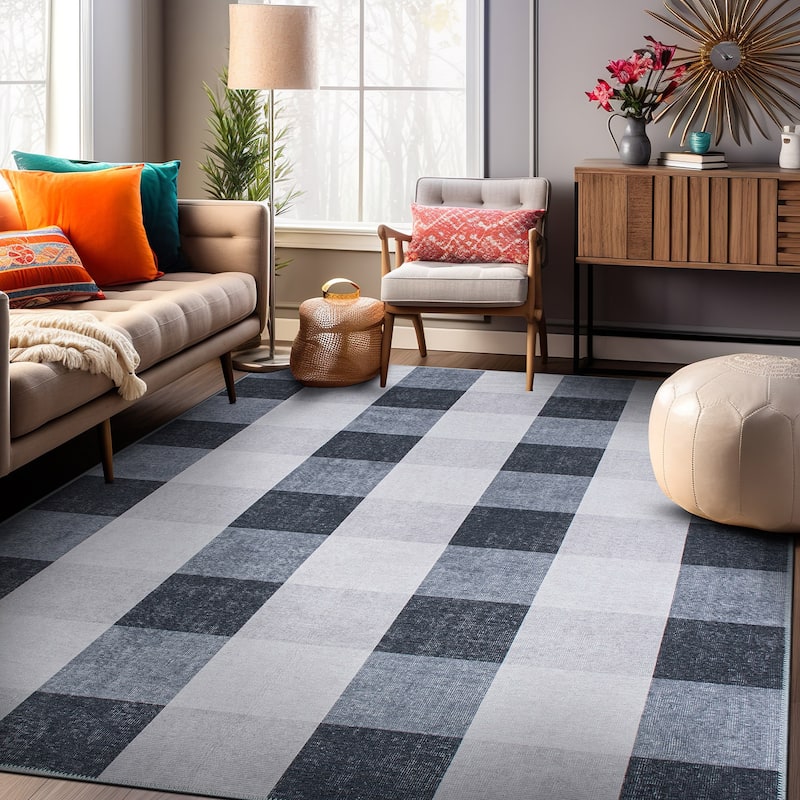 Contemporary Checkered Machine Washable Area Rug