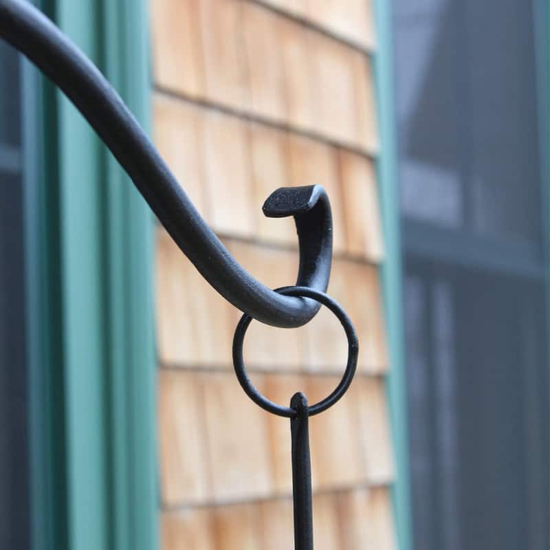 Achla Designs 28.3" H Black Wrought Iron Shepherd's Hook w/Over Railing Bracket, Powder Coated Finish