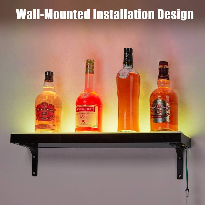 24" Wall Mounted Acrylic LED Lighted Liquor Bottle Display Shelf