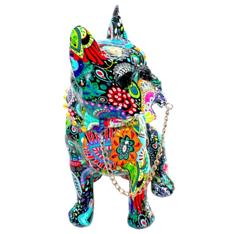 Interior Illusions Plus Sitting Flower French Bulldog with Necklace - 8" tall