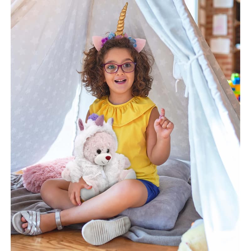 DolliBu Rose Gold Bunny Unicorn Plush with Clothes Stuffed Animal Toy - 8 inches