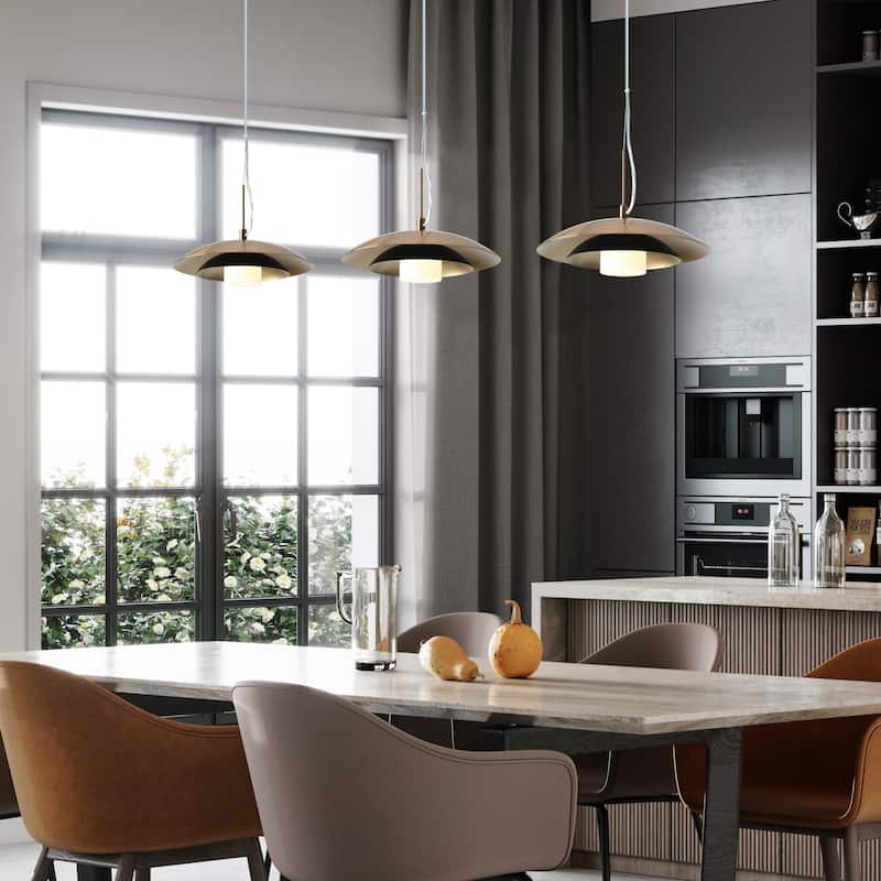 Modern 1-Light LED Dome Pendant Light Black Gold Island Lights - D12" x H69.5" Max
