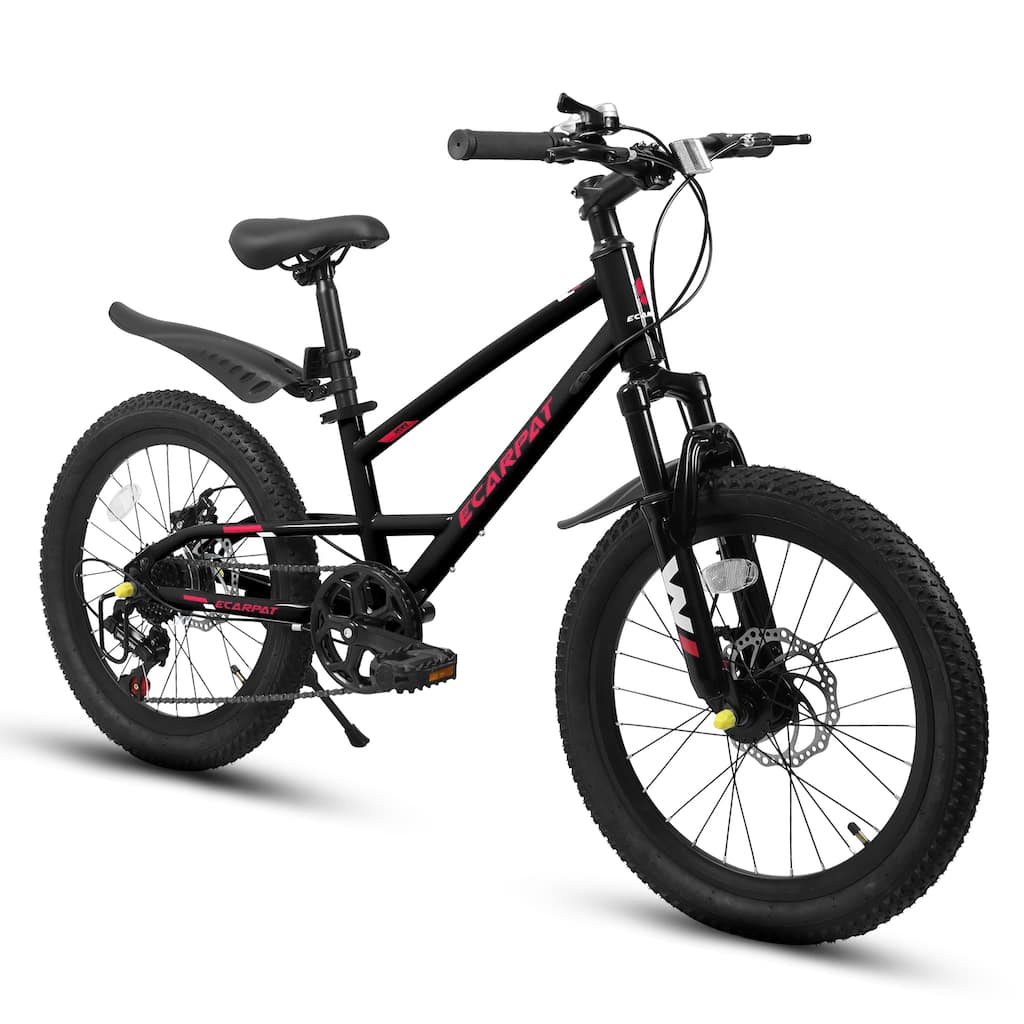 20 inch Mountain Steel Frame Kids Bike, Comfort Road Bicycle, 7-Speed All-Terrain Bike with Front Suspension for Boys & Girls