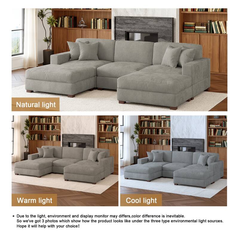 Oversized Chenille Modular Sectional Sofa Conversation Set with 2 Ottomans
