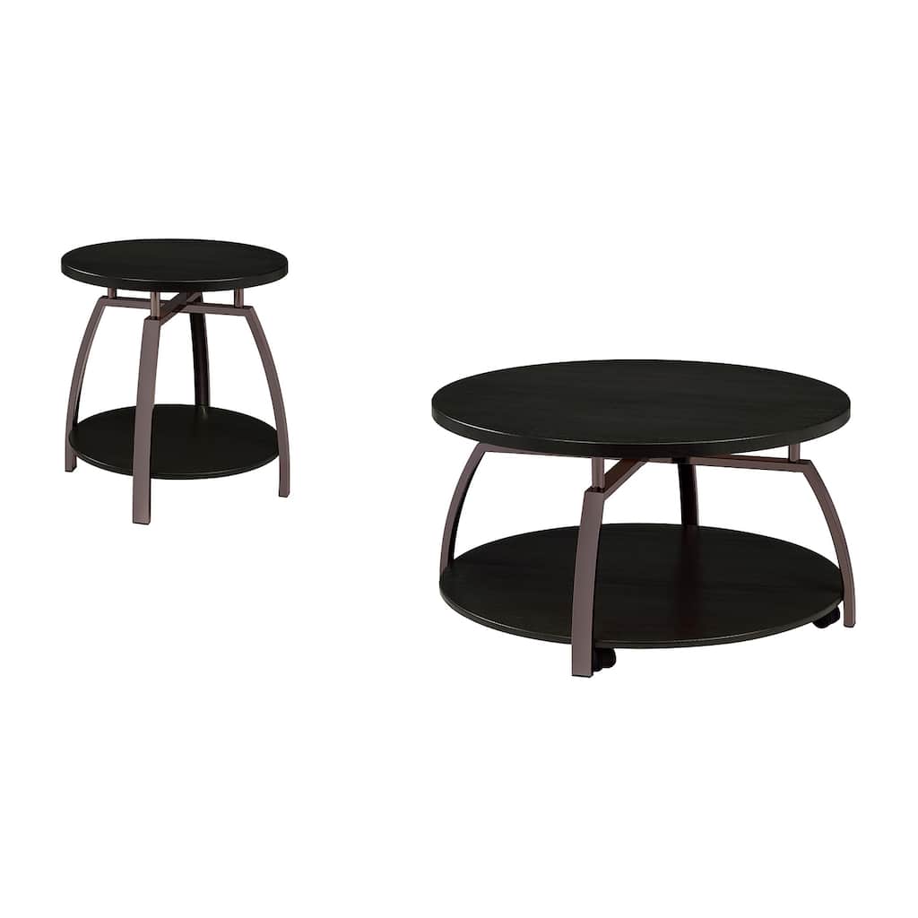 Round Table Set with 2 Open Shelves in Dark Charcoal