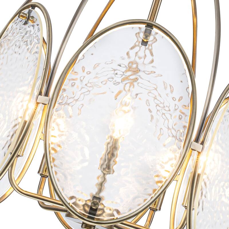 5-Light Mid-Century Modern Bronze Chandelier with Ripple Glass - Dia.17.72-in