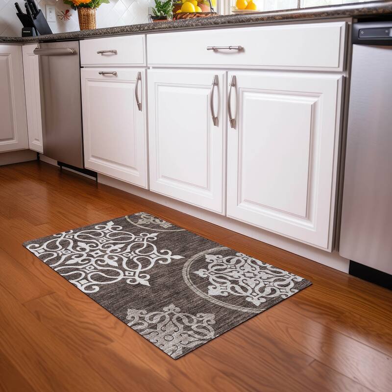 Premium Washable Super Soft Transitional Scroll Mayfield Rug - Chocolate - 1'8" x 2'6"