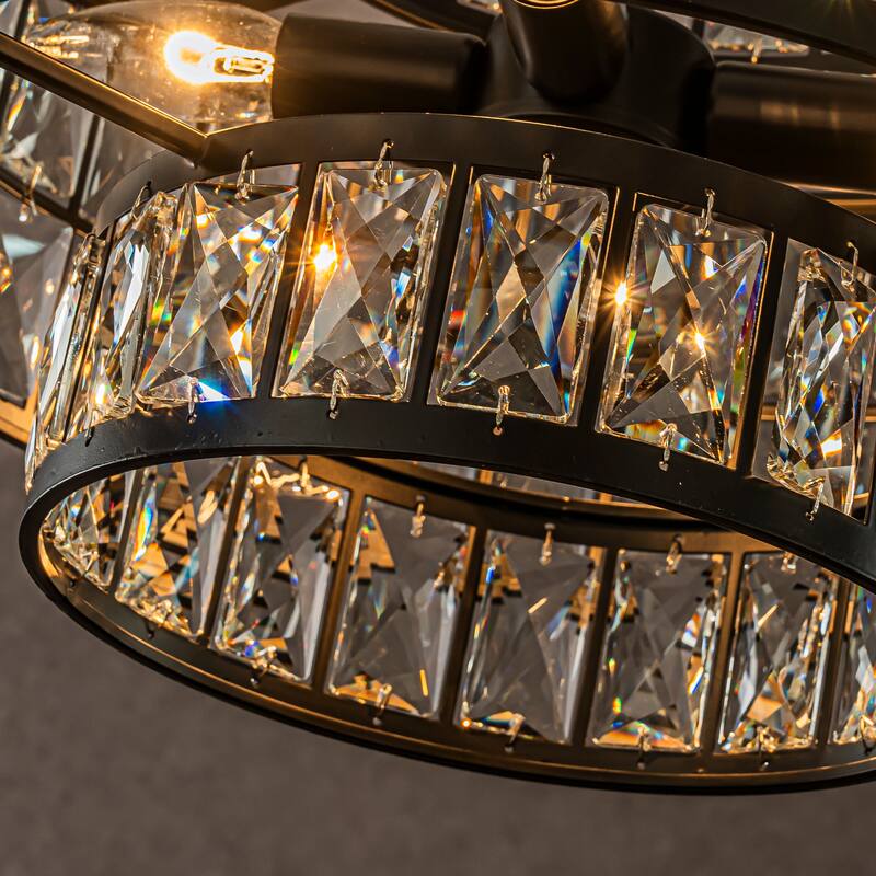 CraftHome Modern Crystal Chandelier Matte Black Finish Drum Pendant Light for Small Spaces Dining Room Entryway