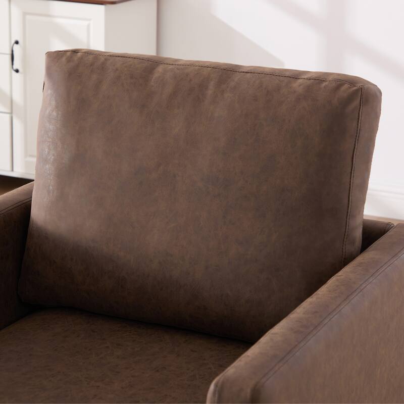 Modern PU Swivel Accent Chair with Armrest and Metal Base
