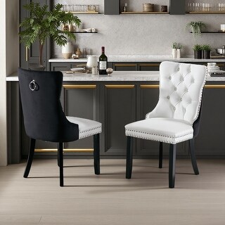 37.5"H Set of 2 PU & Velvet Tufted Dining Chairs with Nailhead Trim ...