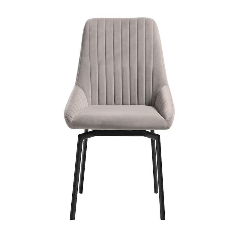 Jeny 22 Inch Swivel Dining Chair Set of 2, Gray Polyester, Black Legs