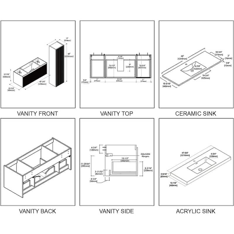 Blossom Positano 48" Floating Vanity with Sink & 2 Side Cabinets
