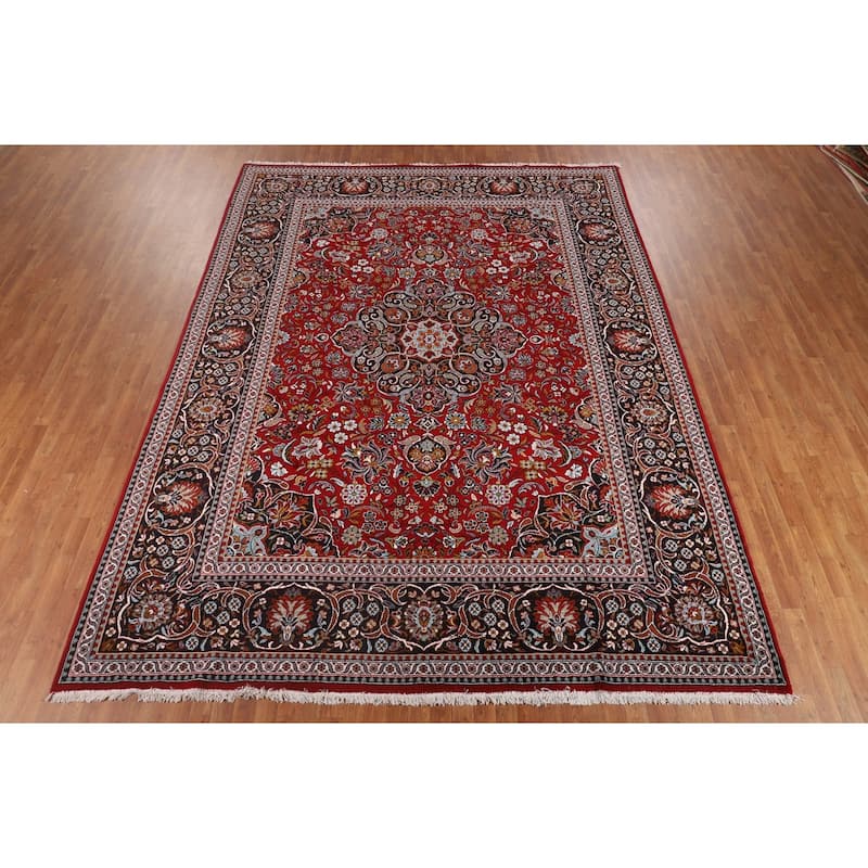 Floral Red Kashan Turkish Area Rug Machine-Made Oriental Carpet - 9'7" x 12'10"