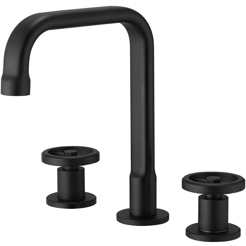 8 Inches Widespread Bathroom Faucet with Drain Kit - Matte Black