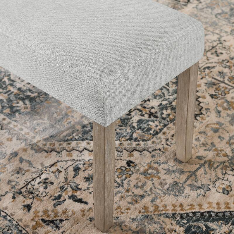 Light Oak Finish Dining Bench with Light Gray Fabric