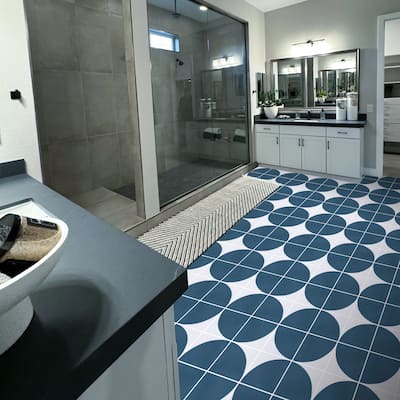 Jardin Handmade Cement Tile, 8x8, White-Blue