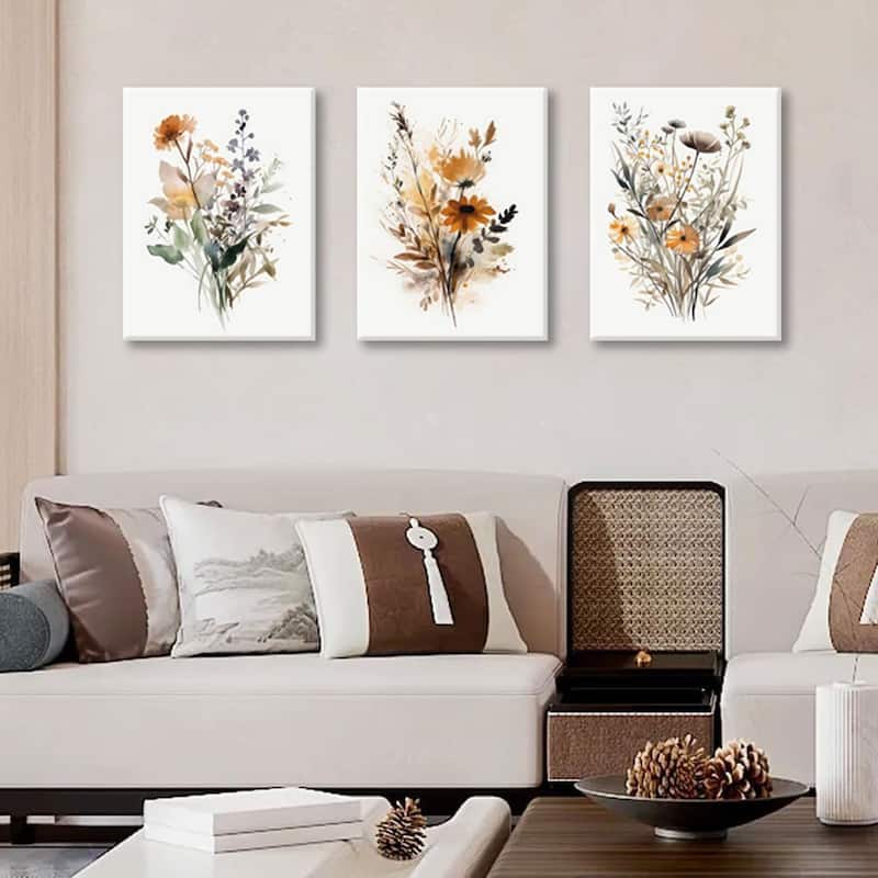 Set of 3 Minimalist Watercolor Flower Pictures Vintage