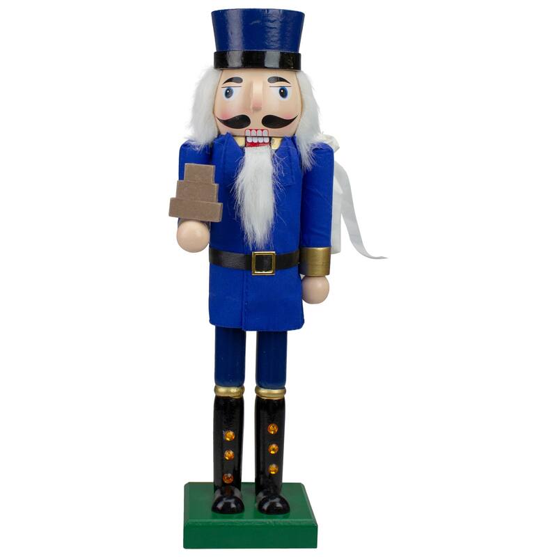 14" Blue and Gold Wooden Mail Carrier Christmas Nutcracker