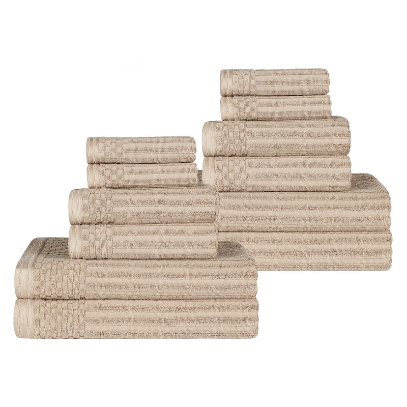 Superior Cotton 12-Piece Solid and Checkered Border Towel Set