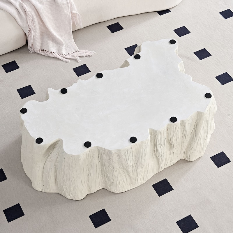 48.62" Unique Shape Sturdy Fiberglass Coffee Table for Living Room, No Need Assembly