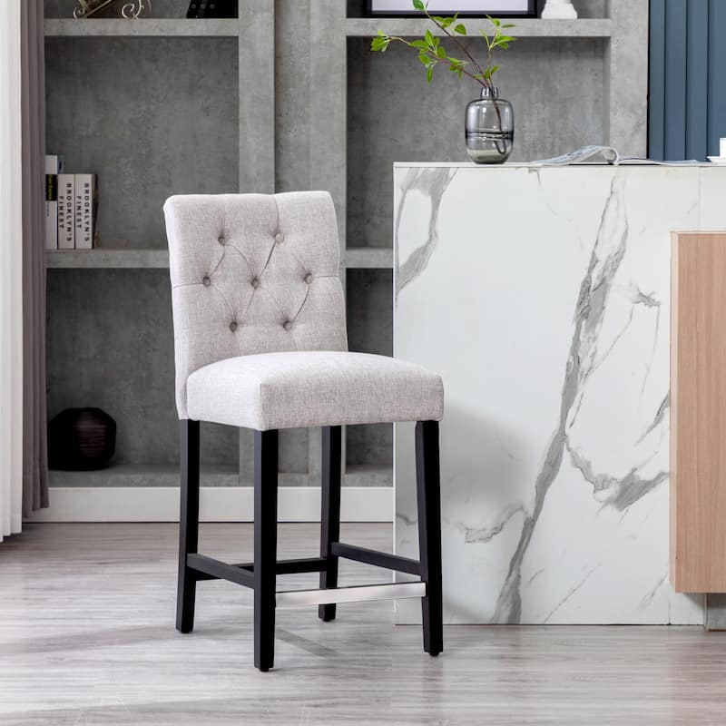 Carter 24" Classic Button Tufted Counter Stool Black Finished Legs - Light Grey