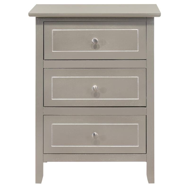Modern classic solid wood nightstand, living room side table with three storage drawers and metal handles