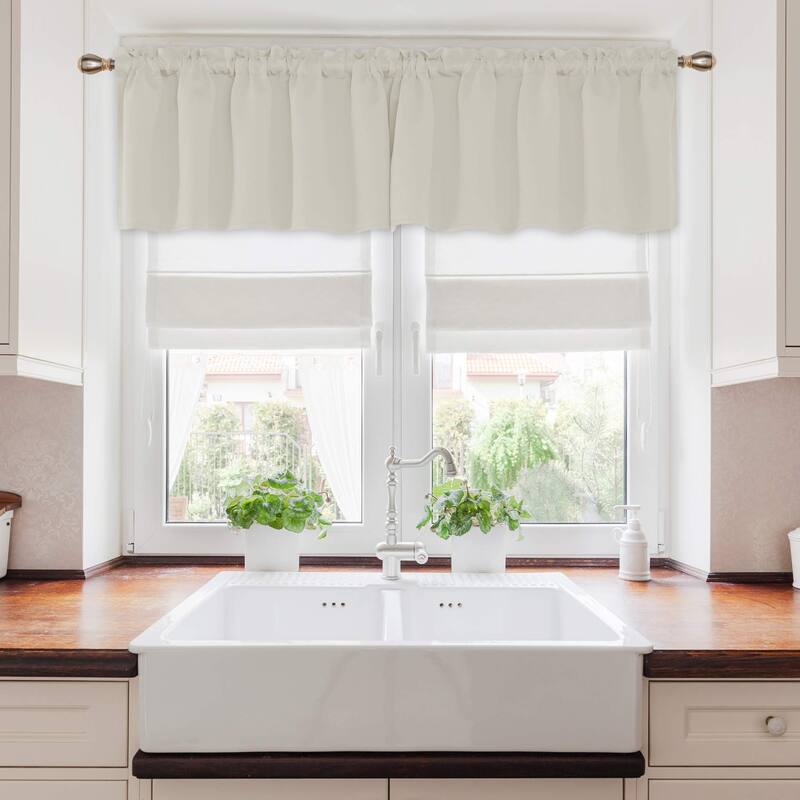 Deconovo Solid Rod Pocket Curtain Panel Pair, Set of 4 Panels - 52x24 Inch - Light Beige