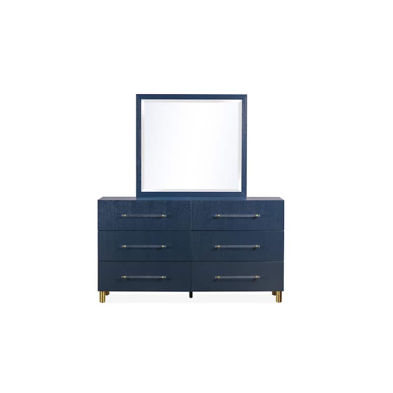 Argento Beveled Glass Wall or Dresser Mirror in Navy Blue - Navy Blue - 37" x 40" x 2"