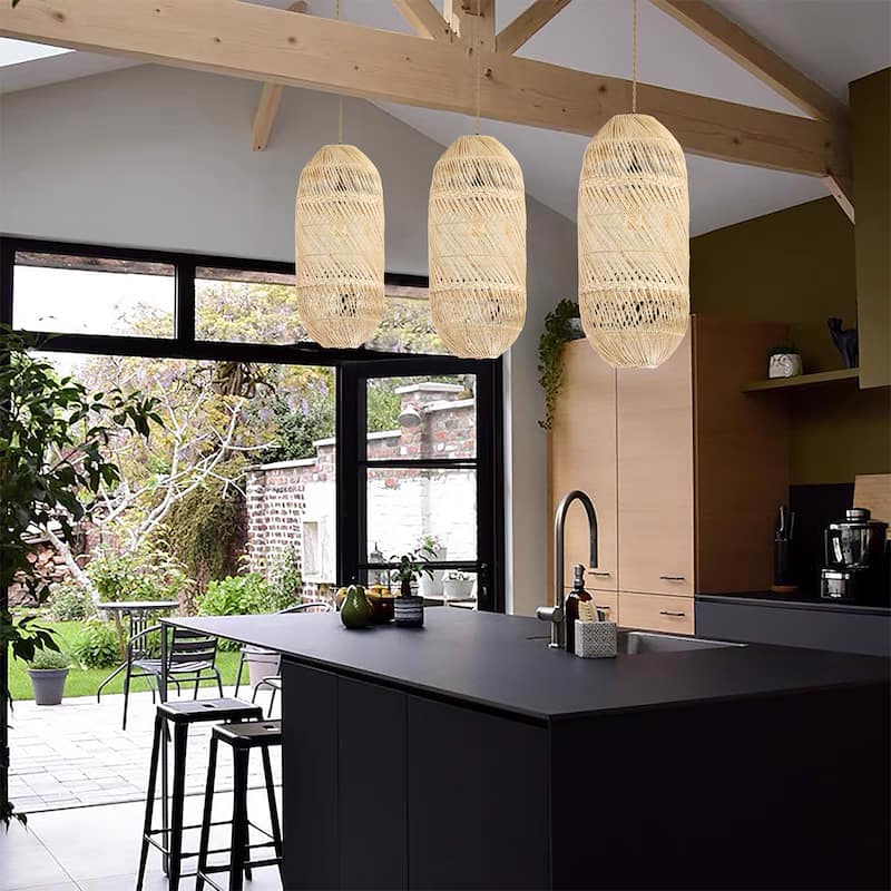 Natural Handmade Large Rattan Pendant Light 22.4 in.
