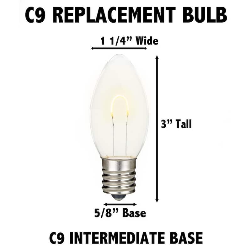 25 Pack C9 LED Outdoor Christmas Replacement Bulbs, Warm White, C9/E17 Base