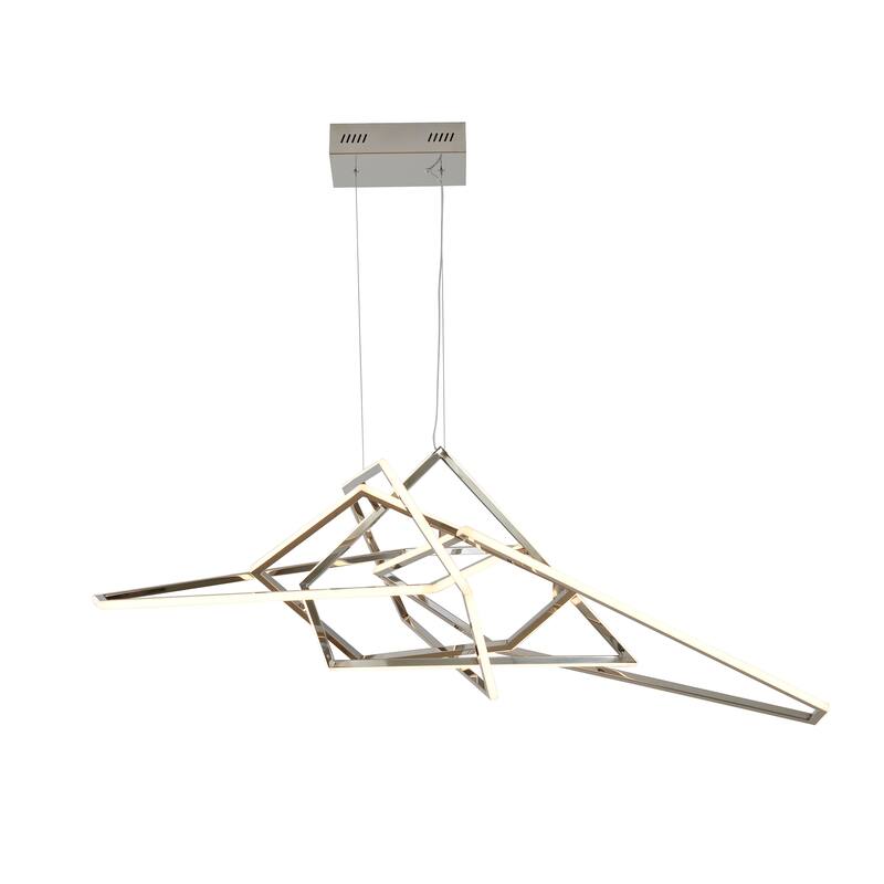 1-Light L52.8" Chrome Stainless Steel LED Chandelier with White Acrylic Diffusers