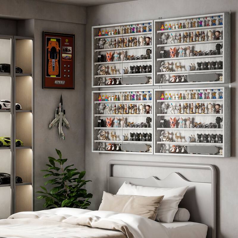 HOMCOM 5-Tier Display Cabinet, Glass Display Case with 2 Doors and Adjustable Shelves - Grey