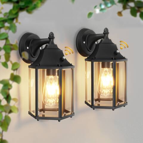 Black Outdoor Wall Lights Dusk to Dawn Sensor Wall Sconces Set of 2