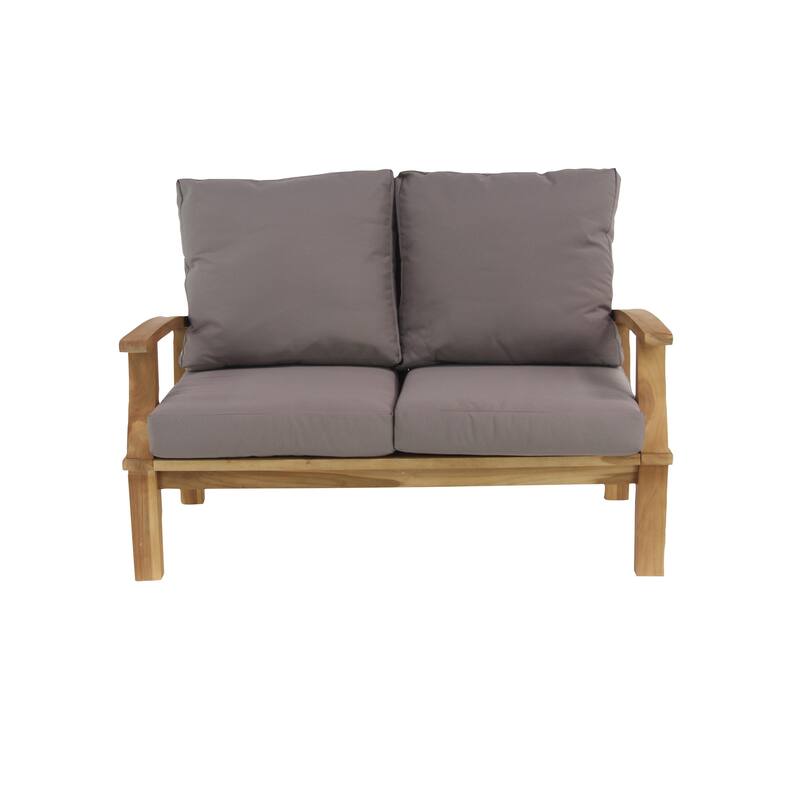 Teak Wood Arm Chair and Loveseat Outdoor Seating Set with Cushions and Coffee Table - Set of 4 Brown - Roche River Decor