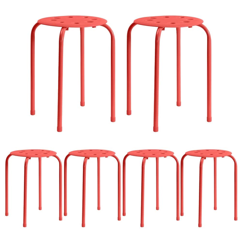 Javlergo 6-Pack Stackable Plastic Stools with Stainless Steel Legs Lightweight Round Stool Set with 8 Holes for Indoor Outdoor
