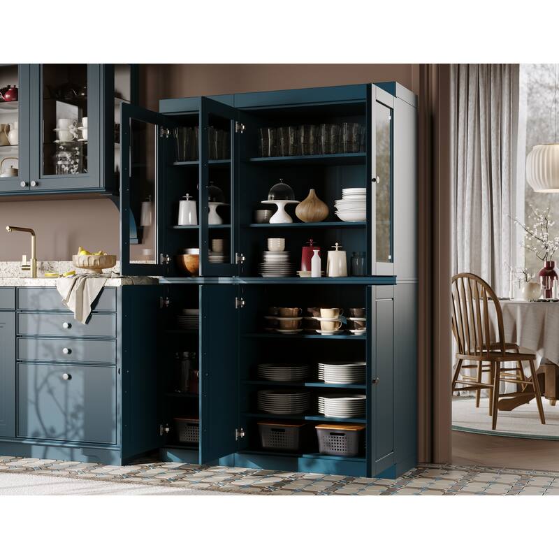 Palace Imports 100% Solid Wood Pantry China Cabinet, Raised Panel & Clear Glass Doors, 48.5" Wide, 71.5" Tall - 48.5" x 71.5"